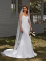 Sheath Spaghetti Straps Appliques Lace Chapel Train Chiffon Wedding Dress