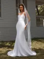 Sheath Spaghetti Straps Appliques Lace Chapel Train Chiffon Wedding Dress