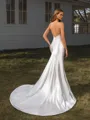 Sheath V-neck Pleated Court Train Silk Like Satin Wedding Dress