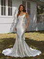Sheath Spaghetti Straps Court Train Wedding Dress