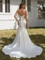 Sheath Spaghetti Straps Pleated Chapel Train Silk Like Satin Wedding Dress
