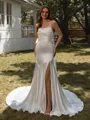 Sheath Spaghetti Straps Pleated Chapel Train Silk Like Satin Wedding Dress