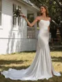 Sheath Spaghetti Straps Pleated Chapel Train Silk Like Satin Wedding Dress