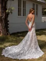 Sheath V-neck Appliques Lace Chapel Train Lace Wedding Dress