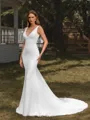 Sheath V-neck Appliques Lace Chapel Train Lace Wedding Dress