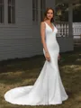 Sheath V-neck Appliques Lace Chapel Train Lace Wedding Dress
