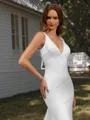 Sheath V-neck Appliques Lace Chapel Train Lace Wedding Dress
