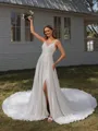 A-line V-neck Pleated Cathedral Train Chiffon Wedding Dress