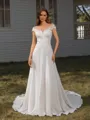 A-line Off-the-Shoulder Appliques Lace Cathedral Train Chiffon Wedding Dress