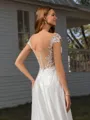A-line Off-the-Shoulder Appliques Lace Cathedral Train Chiffon Wedding Dress