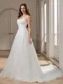 A-line Spaghetti Straps Chapel Train Organza Wedding Dress