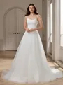 A-line Spaghetti Straps Chapel Train Organza Wedding Dress
