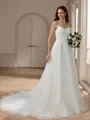 A-line Spaghetti Straps Chapel Train Organza Wedding Dress