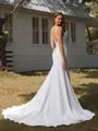 Sheath V-neck Pleated Court Train Stretch Crepe Wedding Dress
