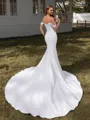 Sheath Off-the-Shoulder Pleated Cathedral Train Stretch Crepe Wedding Dress