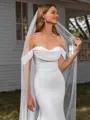 Sheath Off-the-Shoulder Pleated Cathedral Train Stretch Crepe Wedding Dress