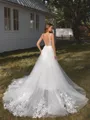 A-line V-neck Appliques Lace Chapel Train Tulle Wedding Dress