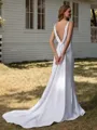 Sheath V-neck Appliques Lace Court Train Stretch Crepe Wedding Dress