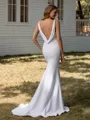 Sheath V-neck Appliques Lace Court Train Stretch Crepe Wedding Dress