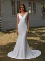Sheath V-neck Court Train Stretch Crepe Wedding Dress