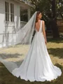A-line V-neck Sweep Train Chiffon Wedding Dress