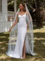 Sheath Spaghetti Straps Pleated Sweep Train Charmeuse Wedding Dress