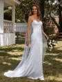 Sheath Spaghetti Straps Pleated Sweep Train Charmeuse Wedding Dress