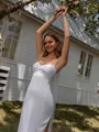 Sheath Spaghetti Straps Pleated Sweep Train Charmeuse Wedding Dress