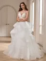 Ball-Gown V-neck Appliques Lace Sweep Train Tulle Wedding Dress
