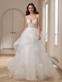 Ball-Gown V-neck Appliques Lace Sweep Train Tulle Wedding Dress