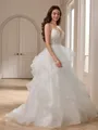 Ball-Gown V-neck Appliques Lace Sweep Train Tulle Wedding Dress