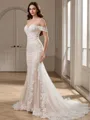 Sheath Off-the-Shoulder Appliques Lace Chapel Train Lace Wedding Dress