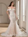 Sheath Off-the-Shoulder Appliques Lace Chapel Train Lace Wedding Dress