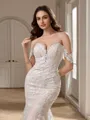 Sheath Off-the-Shoulder Appliques Lace Chapel Train Lace Wedding Dress