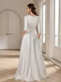 A-line Bateau 3/4 Sleeves Floor-Length Stretch Crepe Wedding Dress