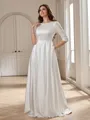 A-line Bateau 3/4 Sleeves Floor-Length Stretch Crepe Wedding Dress