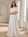 A-line Bateau 3/4 Sleeves Floor-Length Stretch Crepe Wedding Dress