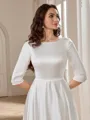 A-line Bateau 3/4 Sleeves Floor-Length Stretch Crepe Wedding Dress