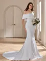 Sheath Off-the-Shoulder Cathedral Train Stretch Crepe Wedding Dress