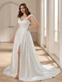 A-line Off-the-Shoulder Court Train Satin Wedding Dress