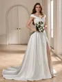 A-line Off-the-Shoulder Court Train Satin Wedding Dress