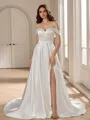 A-line Off-the-Shoulder Court Train Satin Wedding Dress