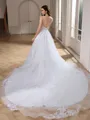 Ball-Gown V-neck Appliques Lace Cathedral Train Tulle Wedding Dress
