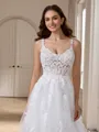 Ball-Gown V-neck Appliques Lace Cathedral Train Tulle Wedding Dress
