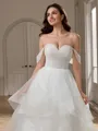 Ball-Gown Off-the-Shoulder Cascading Ruffles Court Train Tulle Corset Wedding Dress