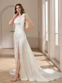 Sheath One-Shoulder Bow Chapel Train Charmeuse Wedding Dress