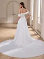 Sheath Off-the-Shoulder Pleated Cathedral Train Charmeuse Wedding Dress