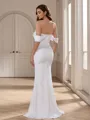 Sheath Off-the-Shoulder Pleated Cathedral Train Charmeuse Wedding Dress