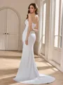 Sheath Spaghetti Straps Pleated Sweep Train Charmeuse Wedding Dress