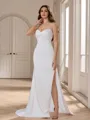 Sheath Spaghetti Straps Pleated Sweep Train Charmeuse Wedding Dress
